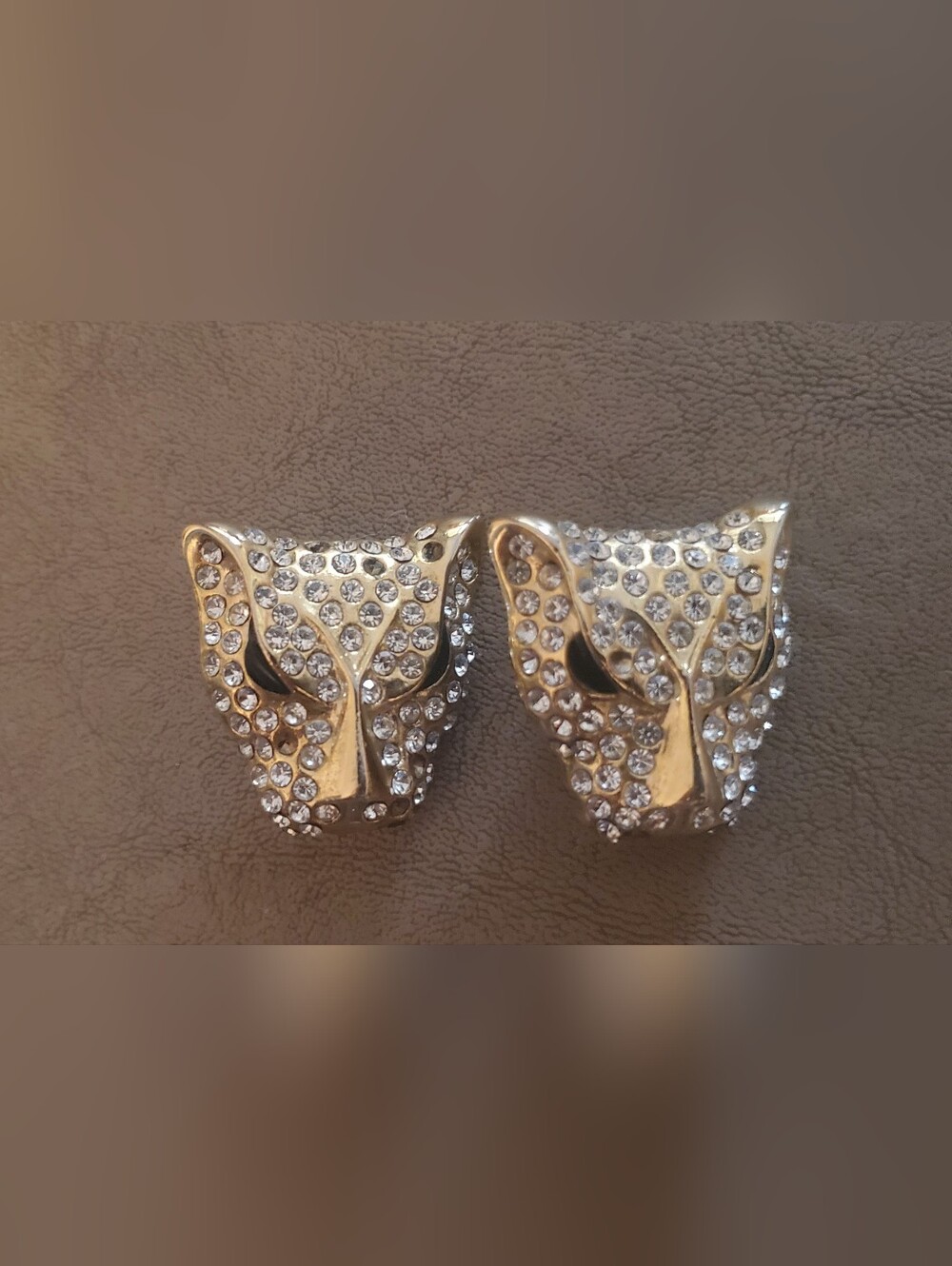 Gold Crystal Panther Head Stud Earrings - Women's Jewelry